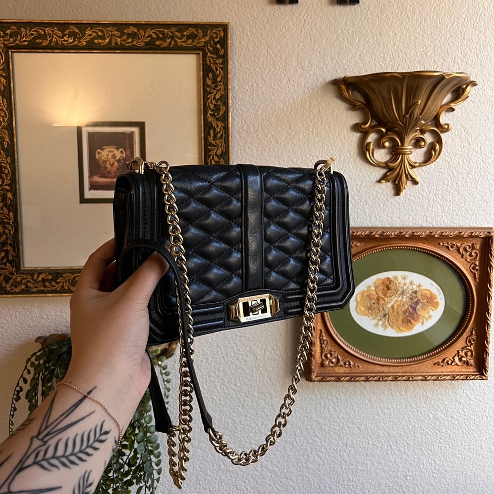 Rebecca Minkoff Medium Quilted Love Crossbody Bag✨ black w/ gold hardware